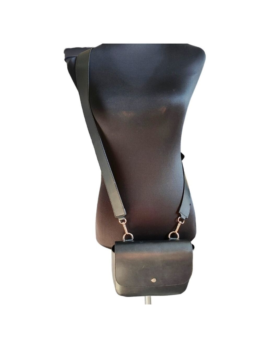 JOE FRESH Cross Body Black Faux Leather Saddle Bag Purse